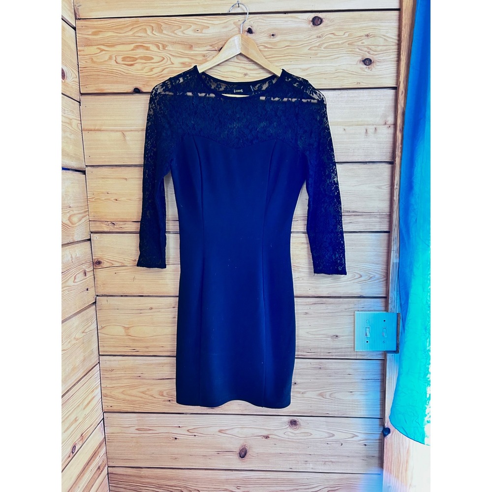 Guess Navy Black‎ Lace Long Sleeve Bodycon Cocktail Dress W04K47K02S0 Womens M